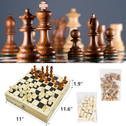 NEROSUN Foldable Chess Set, Handmade Portable Travel Chess Game 2 in 1 Fast Sling Puck Hockey Curling Table Game, Beginner Chess Toys Set for Kids Family