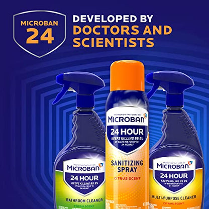 Microban Disinfectant Spray, 24 Hour Sanitizing and Antibacterial Sanitizing Spray, Citrus Scent, 2 Count (15oz Each) (Packaging May Vary)