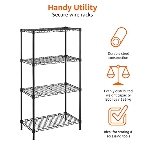 Amazon Basics 4-Shelf Adjustable Storage Shelving Unit, 200 Pound Loading Capacity per Shelf, Steel Organizer Wire Rack, 24 x 14 x 48 Inches (LxWxH), Black
