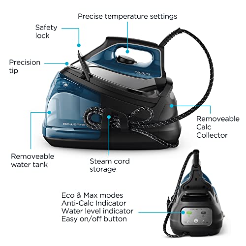 Rowenta Perfect Steam Pro Stainless Steel Soleplate Professional Steam Station for Clothes 37 Ounce Removable Tank Fast Heat Up, 1800 Watts Iron, Fabric Steamer, Garment Steamer DG8624