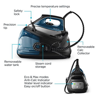 Rowenta Perfect Steam Pro Stainless Steel Soleplate Professional Steam Station for Clothes 37 Ounce Removable Tank Fast Heat Up, 1800 Watts Iron, Fabric Steamer, Garment Steamer DG8624