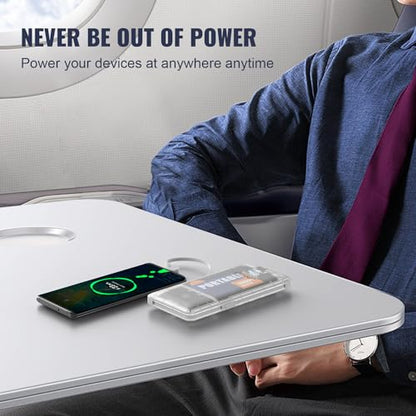 LIPSWEET Portable Power Bank, Slim10000mAh Portable Charger, 20W USB C External Battery Pack with Built-in AC Wall Plug, Three Cables Compatible with iPhone Tablet Smartphone and More (Transparent)