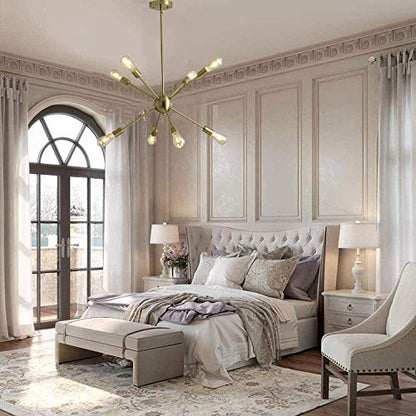 SUSVQLXG Gold Sputnik Chandeliers 8-Light Modern Pendant Light with E26 Base Adjustable Vintage Ceiling Light Fixture for Kitchen Dining Room Living Room Bedroom Hallway