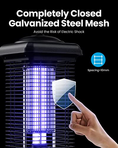 Gaiatop Bug Zapper Outdoor, 4000V 18W Mosquito Zapper Outdoor with 5ft Power Cord, Waterproof Electric Insect/Fly Trap Zapper Killer for Home Backyard Garden Patio - Black