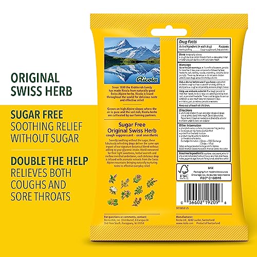 Ricola Sugar Free Swiss Herb Cough Drops, Original, 19 Count