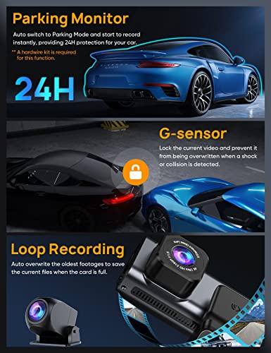 Dash Cam Front and Rear 4K+1080P WiFi Dashcams Dash Camera for Cars, Car Camera Dash Cam Front and Rear with App, 24 Hours Parking Mode, G-Sensor, Loop Recording, Support 256GB Max