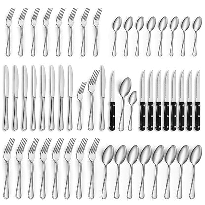 48 PCS Silverware Set Includes 8 Steak Knives Service for 8, Gifcomda Premium Stainless Steel Flatware Set, Mirror Polished Cutlery Set, Spoons and Forks Set, Dishwasher Safe and Stylish Design