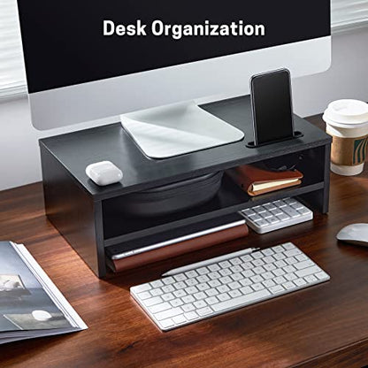 LORYERGO Monitor Stand, 2 Tier Computer Stand, Monitor Stand Riser with Cellphone Holder & Storage Space, Ergonomic Monitor Riser with Cable Management for Laptop, Printer, PC, for Home & Office