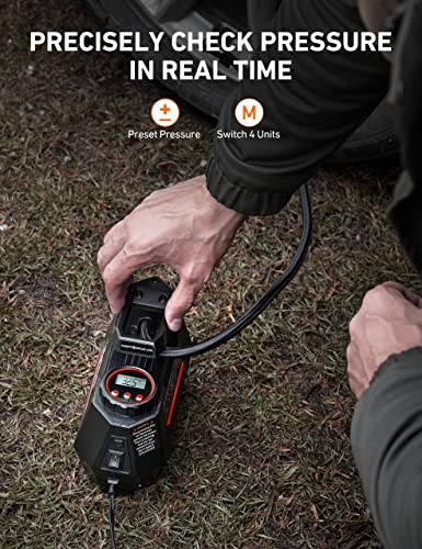 AstroAI Tire Inflator Portable Air Compressor Air Pump for Car Tires - Car Accessories, 12V Auto Tire Pump with Digital Pressure Gauge, 100PSI with Emergency LED Light for Bicycle, Balloons AC220R