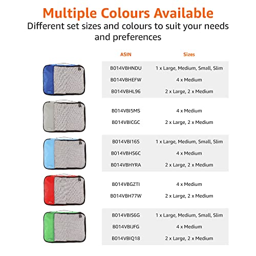 Amazon Basics 4 Piece Packing Travel Organizer Cubes Set, Small, Medium, Large, and Slim, Blue