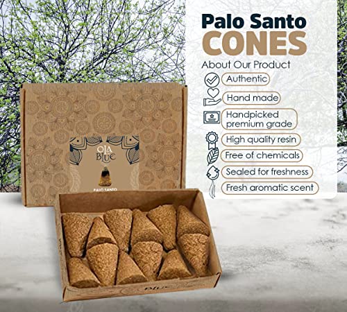 Ola Blue Palo Santo Incense Cones (12 Pack) - Premium Authentic from Peru - Handmade & Hand-Rolled Natural Wood - Cleansing Bad Energy for Cleanse & Relieve Stress (Bursera Graveolens Wood)