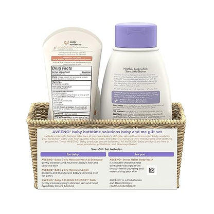Aveeno Baby Bathtime Solutions Baby & Me Gift Set with Baby Wash & Shampoo, Calming Baby Bath & Wash, Baby Daily Moisturizing Lotion & Stress Relief Body Wash for Mom, Soap-Free, 4 items