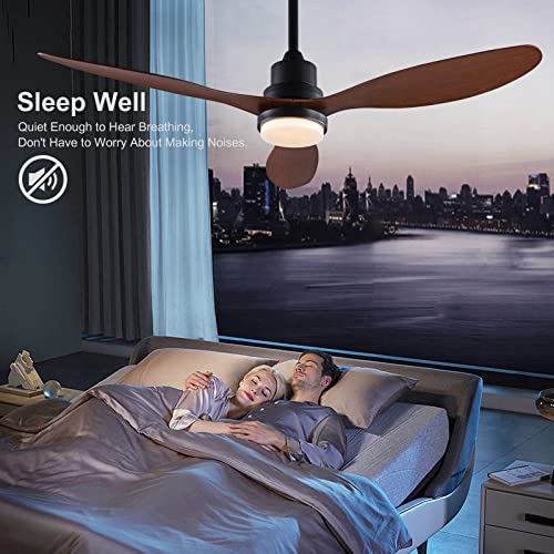 OMYU 52” Ceiling Fans with Light and Remote, 3 ABS Blades and Downrod, 6 Speed DC Motor, Indoor Outdoor Ceiling Fan for Patio, Bedroom, Living Room, Office, Kitchen