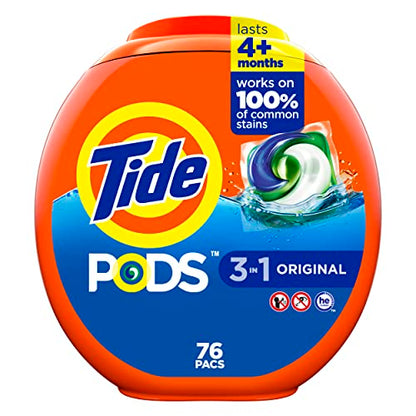 Tide PODS Liquid Laundry Detergent Soap Pacs HE Compatible 76 Count Powerful 3-in-1 Clean in one Step Original Scent