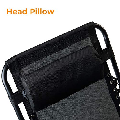 Pacific Pass Folding Zero Gravity Reclining Chair w/ Built-In Headrest - Durable Construction - Black