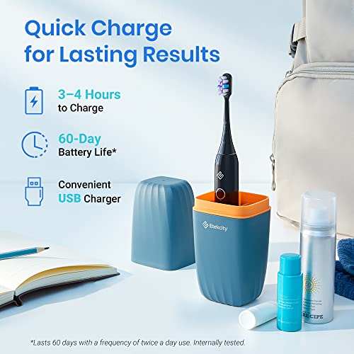 Etekcity Electric Toothbrush Sonic for Adults, Learning Mode, 6 Soft & Premium Brush Heads, Fast Charge 3 Hours Last 60 Days, Kids and Beginners, 2 Mins Smart Timer, 5 Modes & Travel Case, Black