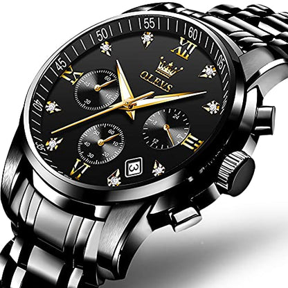 OLEVS Watch Men Watches Fashion Black Luxury Waterproof Multiple Dials Multifunction Watch Waterproof Watch Luminous for Men with Date Watches for Men Black Watch for Men