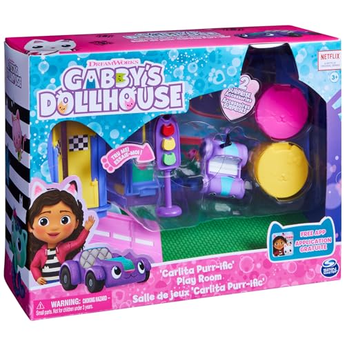 Gabby's Dollhouse, Carlita Purr-ific Play Room with Carlita Toy Car, Accessories, Furniture and Dollhouse Deliveries, Kids Toys for Ages 3 and up