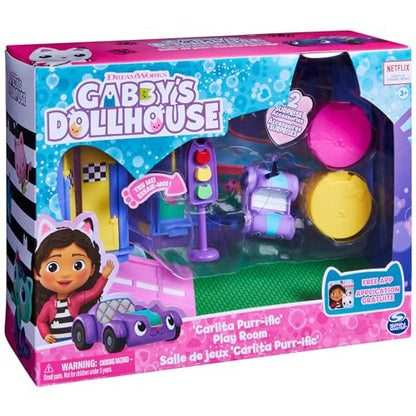Gabby's Dollhouse, Carlita Purr-ific Play Room with Carlita Toy Car, Accessories, Furniture and Dollhouse Deliveries, Kids Toys for Ages 3 and up