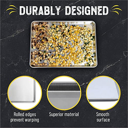 Checkered Chef Quarter Sheet Pan for Baking - Cookie Sheets for Oven - Non-stick, Easy Clean Aluminum Bakeware (4 Pack)