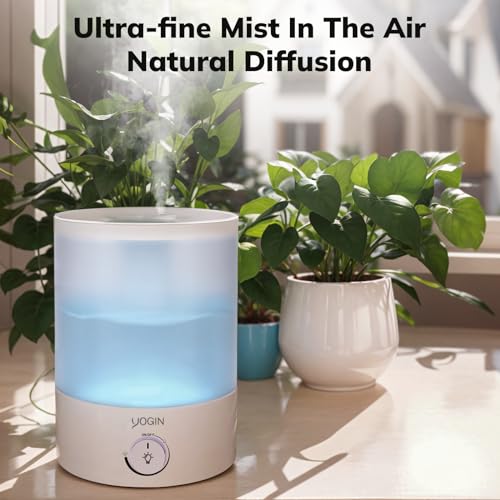 YOGIN Humidifiers for Bedroom Large room,Top fill 2.5L Ultrasonic cool mist Humidifiers for Baby Nursery and Plants,Up to 24 Hours of Operation, Auto Shut Off, 24dB Quiet,Night Light (Hu-02A-XNLit)