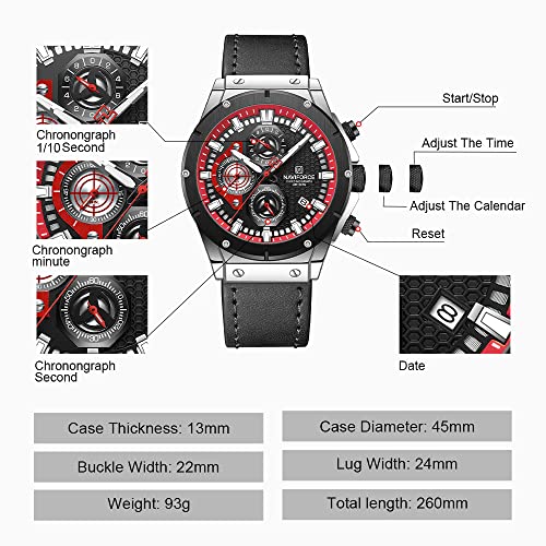 NAVIFORCE Fashion Genuine Leather Chronograph Quartz Watch for Men Auto Date Sport Waterproof Analog Wrist Watches