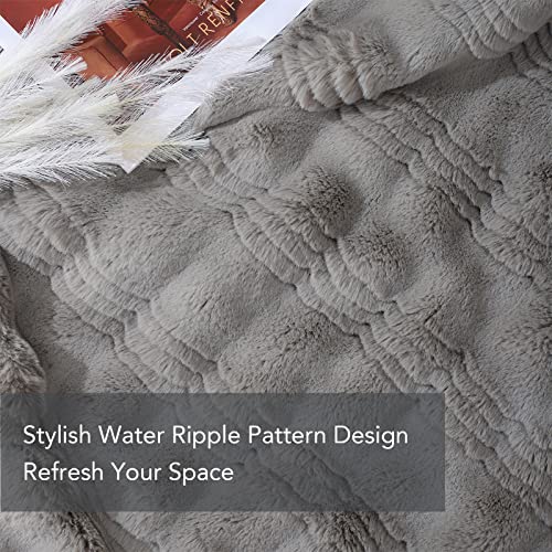 LuxenrelaX Plush Faux Fur Throw Blanket, Elegant Fuzzy Blanket with Water Wave Pattern, Warm Fluffy Blanket for Bed, Couch, Grey, 50x60 inches