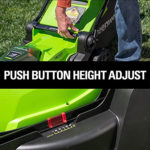 Greenworks 48V 17" Brushless Cordless Lawn Mower + 24V Brushless Drill / Driver, (2) 4.0Ah USB Batteries (USB Hub) and Dual Port Rapid Charger Included (2 x 24V)