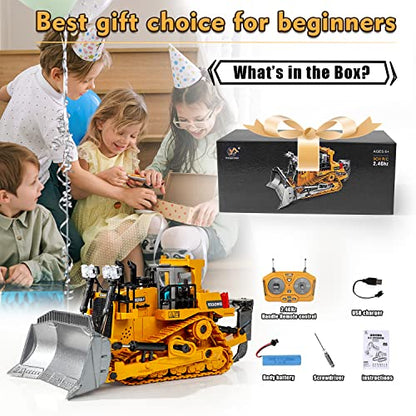 FUUY RC Bulldozer Construction Toy for Kids Ages 3 Year Old, Realistic Remote Control Bulldozer Metal RC Construction Vehicle Shovel Ripper RC Truck Building Toys for Boys 4-7 Year Old Birthday Gifts