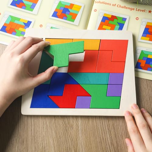 Shindel Wooden Puzzle Blocks, 3D Russian Jigsaw Puzzles Colorful Geometry Logic IQ Game STEM Montessori Educational Gift for All Ages Challenge