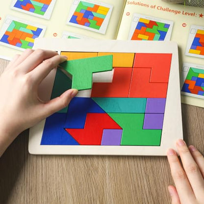Shindel Wooden Puzzle Blocks, 3D Russian Jigsaw Puzzles Colorful Geometry Logic IQ Game STEM Montessori Educational Gift for All Ages Challenge