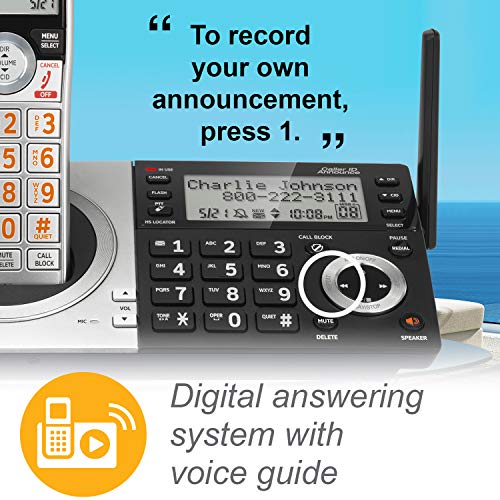 AT&T CL83507 DECT 6.0 5-Handset Cordless Phone for Home with Dual Keypad Base, Answering Machine, Call Blocking, Caller ID Announcer, Intercom and Long Range, Silver/Black