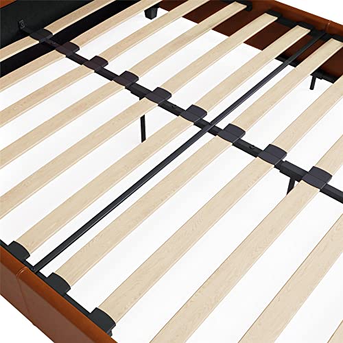 DHP Dakota Upholstered Platform Bed with Diamond Button Tufted Headboard and Footboard, No Box Spring Needed, Queen, Camel Faux Leather