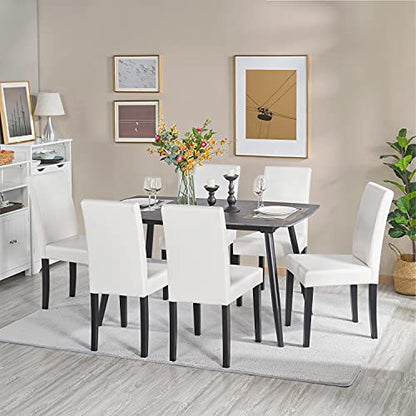 Yaheetech Dining Chair Faux Leather Parson Chair Modern Kitchen Living Room Side Chair Upholstered Padded Armless Chair with Solid Wood Legs Set of 4, White