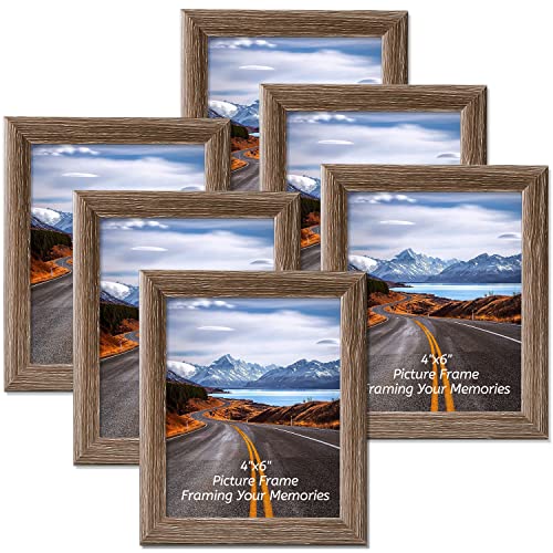 4x6 Picture Frames Rustic with High Definition Glass, Distressed Farmhouse Picture Frame for Wall or Tabletop Display, Photo Frames, Set of 6