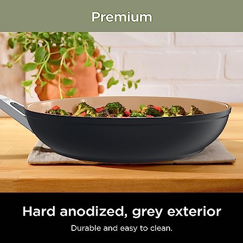 Ninja CW99009 Extended Life Premium Ceramic Cookware Set, Nonstick Fry Pans, PFAS Free, Healthy Cooking, Oven Safe to 550°F, Dishwasher Safe, All Stovetops & Induction Compatible, Grey, 9 Piece Set