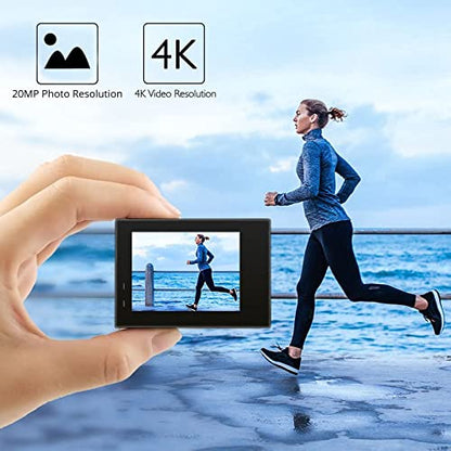AKASO Brave 4 4K 20MP WiFi Action Camera Ultra HD with EIS 30m Waterproof Camera Remote Control 5X Zoom Underwater Camcorder with 2 Batteries and Helmet Accessories Kit Support External Microphone