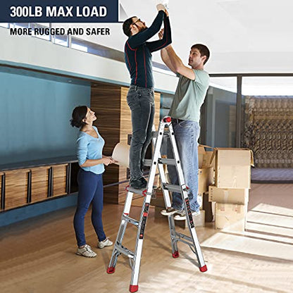 STEALTH Folding Ladder, 13 ft Aluminum Extension Ladder, 300 lbs Load Capacity, Portable Telescoping Ladder with Non-Slip Rubber, Multi-Position Step Ladders, for Working Indoor/Outdoor EM4X3L1
