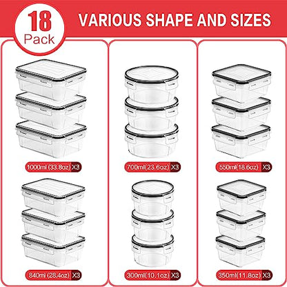 Skroam 36 Pack Food Storage Containers with lids (18 Airtight Kitchen Storage Containers & 18 Lids), Plastic BPA-Free Meal Prep Container for Pantry Organizers and Storage with Free Labels & Marker