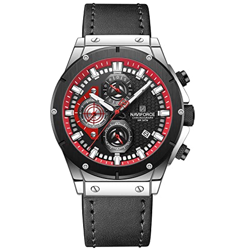 NAVIFORCE Fashion Genuine Leather Chronograph Quartz Watch for Men Auto Date Sport Waterproof Analog Wrist Watches