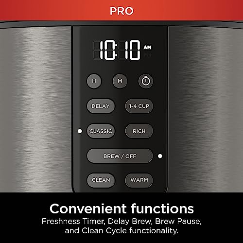 Ninja DCM201BK Programmable XL 14-Cup Coffee Maker PRO, 14-Cup Glass Carafe, Freshness Timer, with Permanent Filter, Black Stainless Steel
