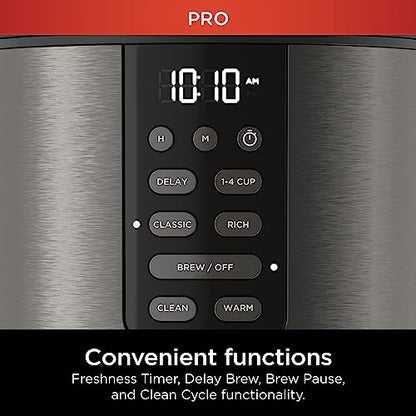 Ninja DCM201BK Programmable XL 14-Cup Coffee Maker PRO, 14-Cup Glass Carafe, Freshness Timer, with Permanent Filter, Black Stainless Steel