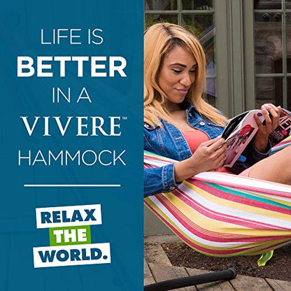Vivere Double Cotton Hammock with Space Saving Stand and Carry Bag - Salsa