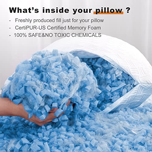 OYT Memory Foam Cooling Bed Pillows for Sleeping - 2 Pack Adjustable Queen Size Gel Shredded Pillows for Sleeping Set of 2 with Side Back Sleepers Washable Removable Cover