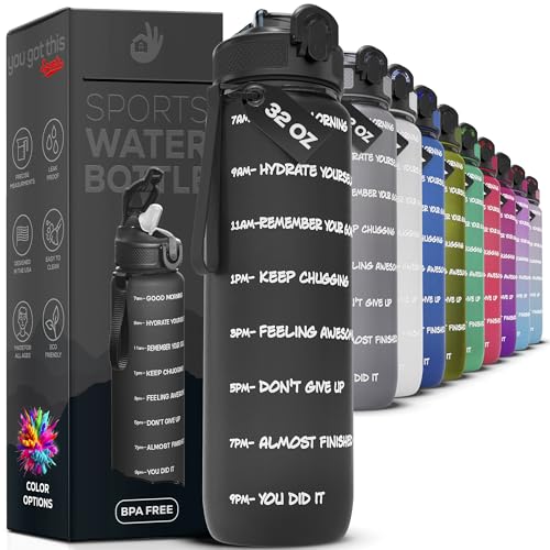 YOU GOT THIS LIVING Motivational Sports Water Bottle with Spout & Carry Handle, 32 oz/1L Water Bottle, One Hand Click Open, Achieve All-Day Hydration SpillProof,BPA FREE