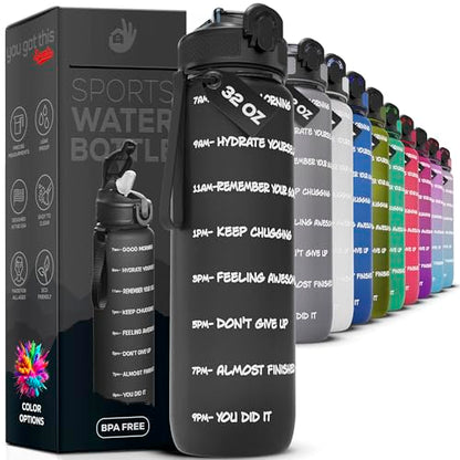 YOU GOT THIS LIVING Motivational Sports Water Bottle with Spout & Carry Handle, 32 oz/1L Water Bottle, One Hand Click Open, Achieve All-Day Hydration SpillProof,BPA FREE