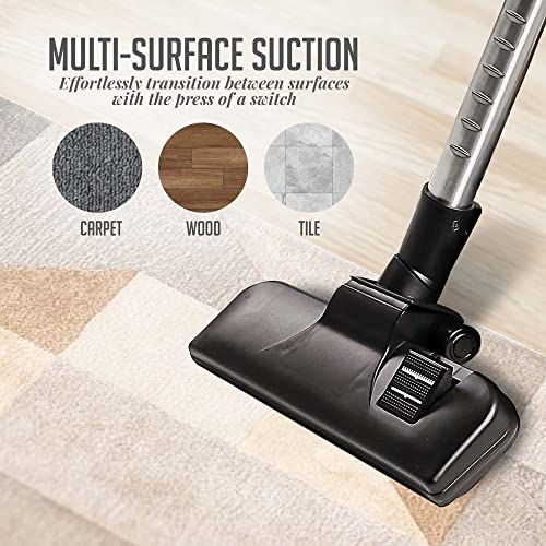 Ovente Electric Bagless Lightweight Canister Vacuum Cleaner 1.5L Dust Cup, Portable Corded Suction Vacuum Machine Easy Clean with Cleaning Tool & Extra Sofa Pet Brush, Black ST2010