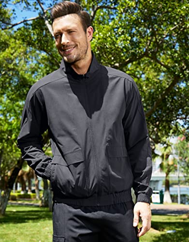 Libin Mens Lightweight Jackets Windbreaker Zip UP Fall Golf Running Track Jacket Casual Water Resistant Black L