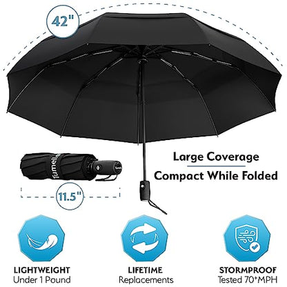 TUMELLA Unbreakable Windproof Travel Umbrella (Light, Beautiful & Superior), 2023 Ultra-Flex Tech, Compact, Small, Portable, Automatic, Strong, Durable, Premium Grip, Vibrant Designs, Folding Umbrella
