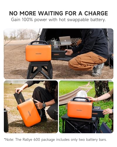 Runhood Solar Generator Rallye 600 Pro, 1296Wh Portable Power Station Hot Swappable Energy Bar Backup Batteries(4*EB324), 110V/600W AC Outlet for Outdoors Camping Travel, Home Use, Emergency, CPAP